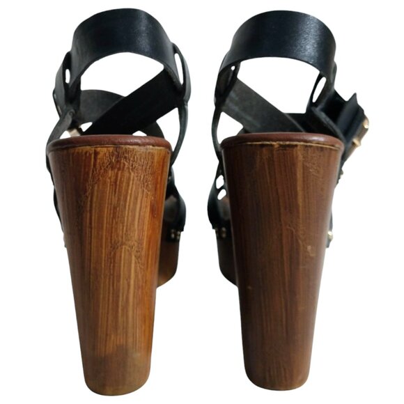 Mossimo Supply Co Women's Caitlin Black Strap Wood Look High Heel Sandals 7 1/2 - Picture 7 of 10